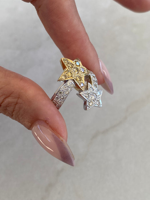 Vintage 18K Two-Tone Gold Diamond Star Bypass Ring