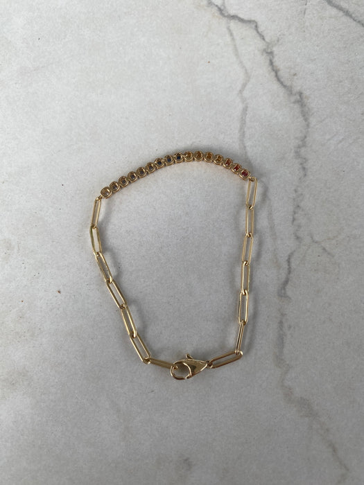 14K Rainbow Sapphire & Paperclip Bracelet