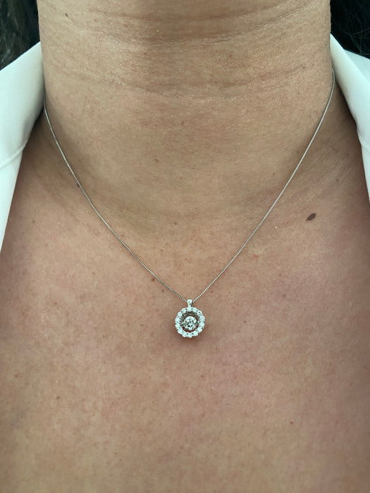 Platinum necklace with suspended diamond circle pendant 17.5”