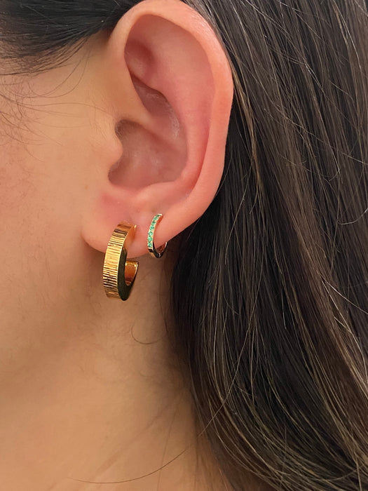 14k 9mm mini emerald huggie earrings