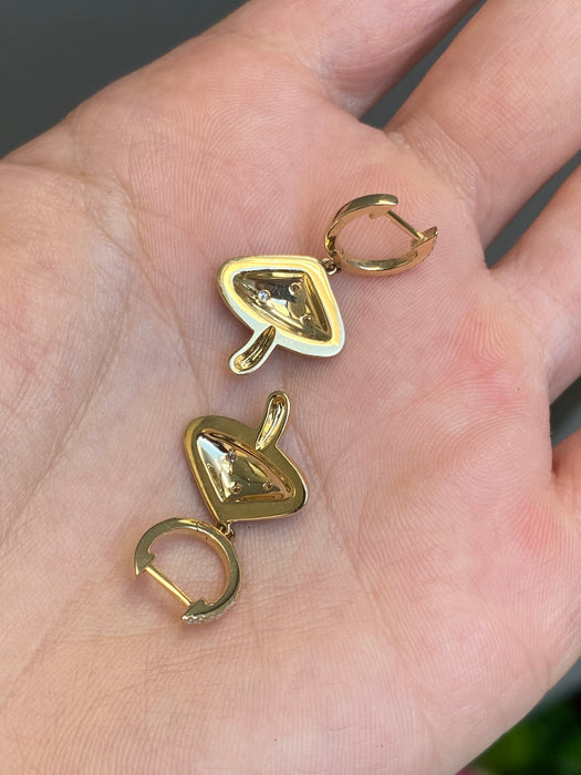 14K Gold Diamond Huggie Earrings with Black Enamel Mushroom Charms