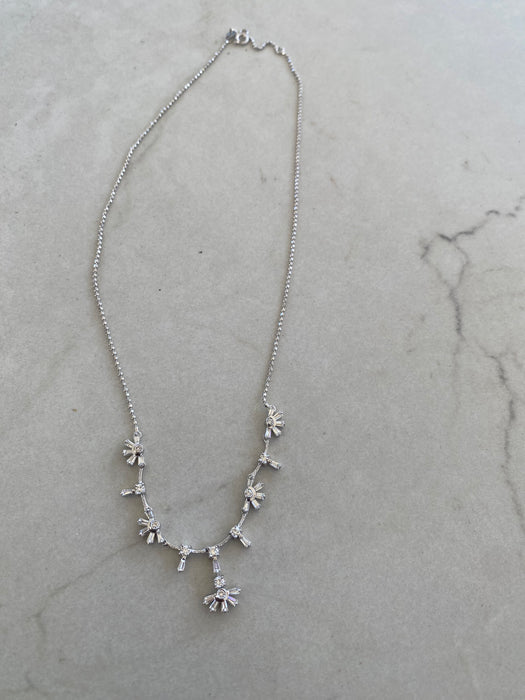 Vintage 18K White Gold Diamond Flower Necklace | 1.30 TCW Natural Diamonds