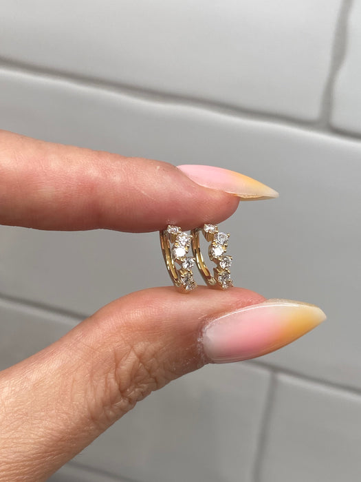14K Gold Lab Diamond Offset Huggie Earrings