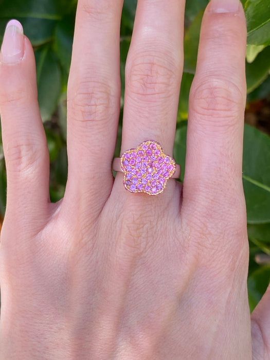 18k white and rose gold with pink sapphire daisy flower ring size 6.75