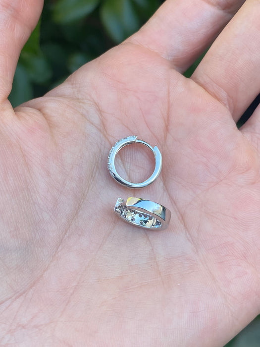 14K White Gold Flush Set Diamond Huggie Earrings
