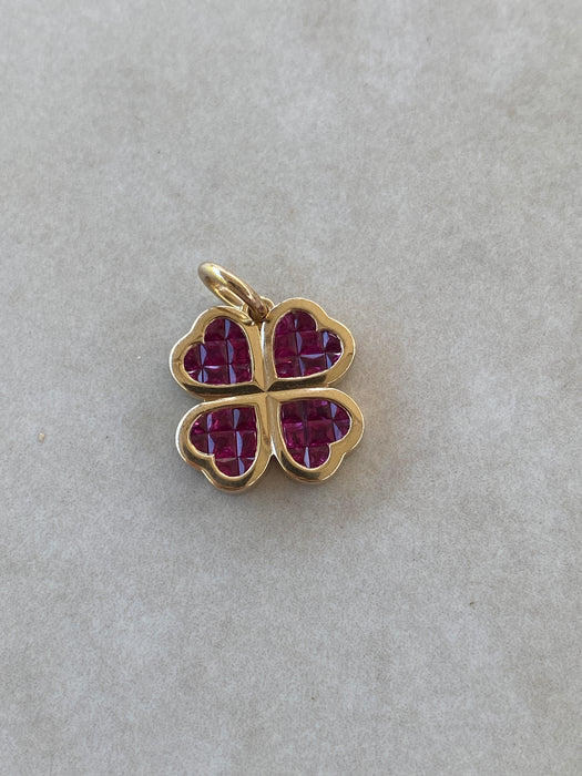 14K Gold Invisible-Set Ruby Clover Charm