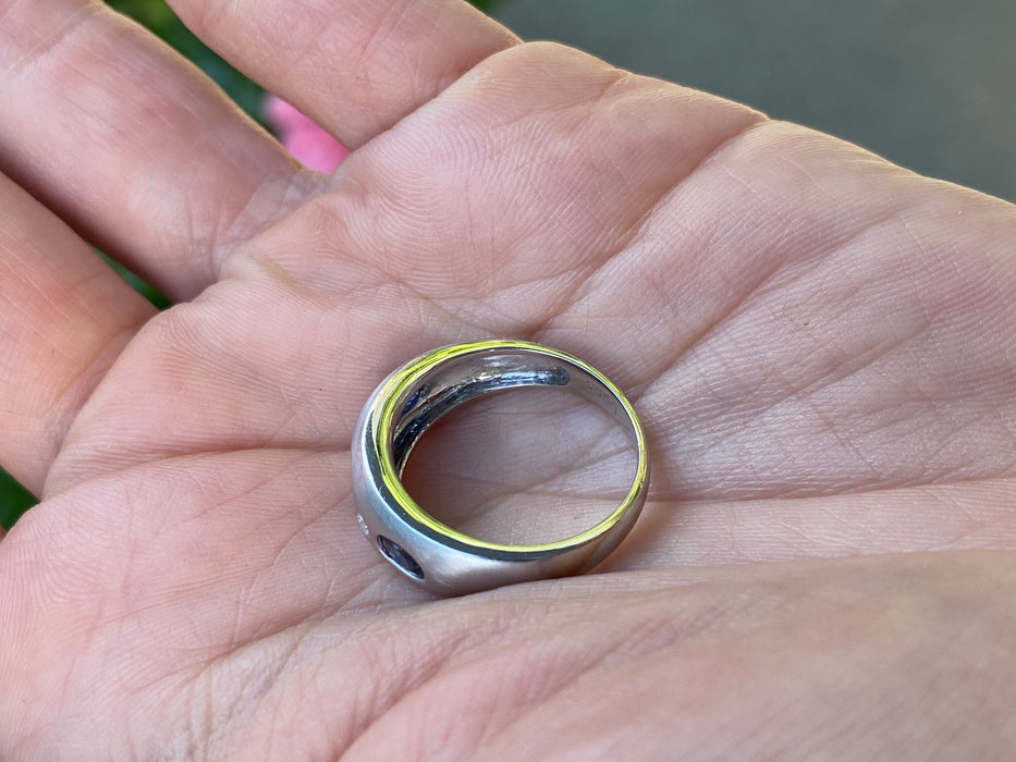 Vintage Platinum 900 Blue Sapphire & Diamond Flush Set Ring