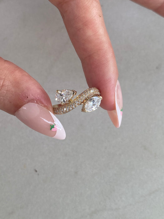14K Wavy Bypass Lab Diamond Ring