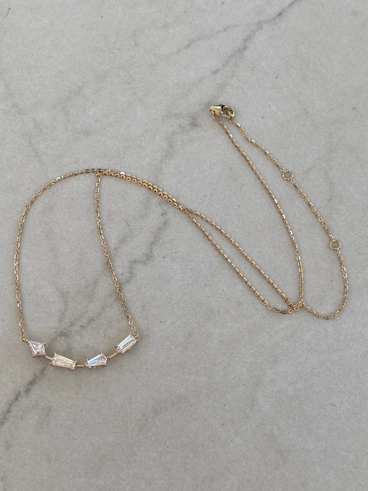 14K 1.05 TCW Curved Bar Necklace with Multi-Cut Lab Diamonds