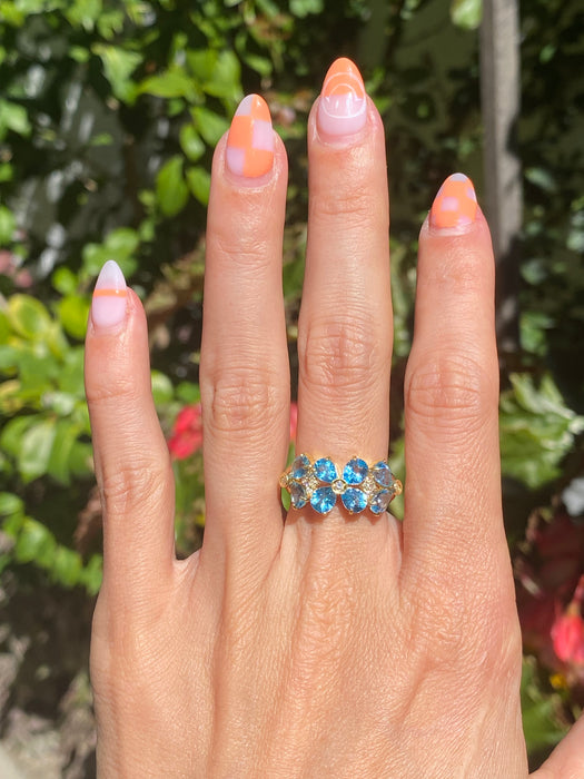 18k blue topaz diamond flower ring size 6