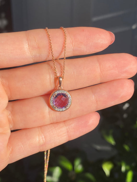 14k rose gold necklace with amethyst diamond pendant