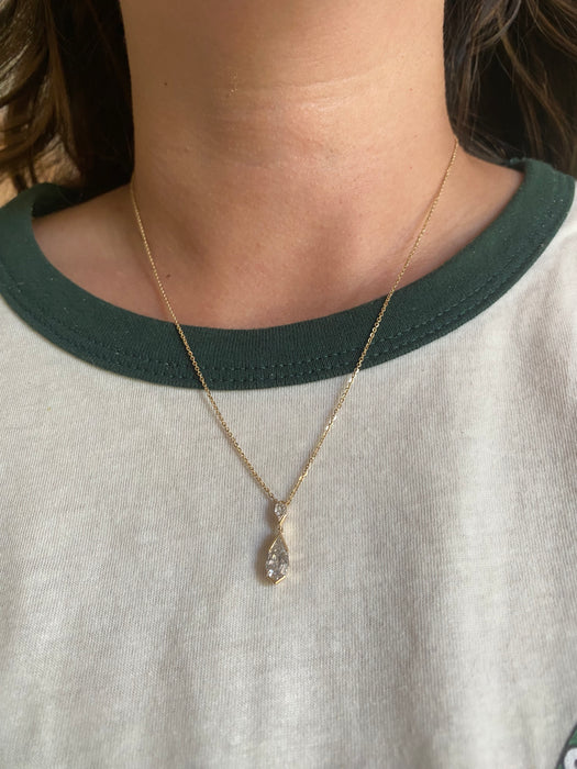 14K Gold Step-Cut Pear Lab Diamond Drop Necklace- 1.28 TCW IGI