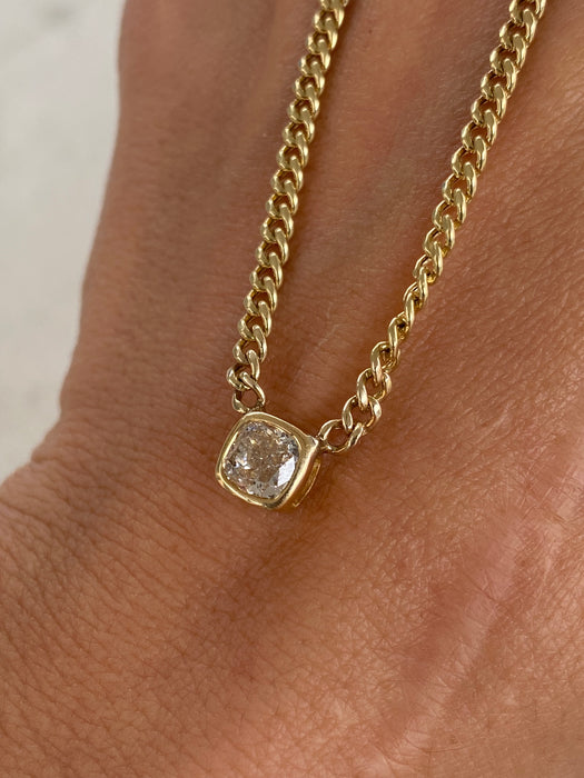14K Gold 1 Carat Natural Diamond Curb Chain Necklace 16”