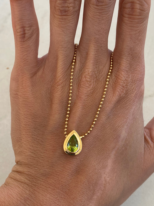 14K Gold Peridot Bead Chain Necklace