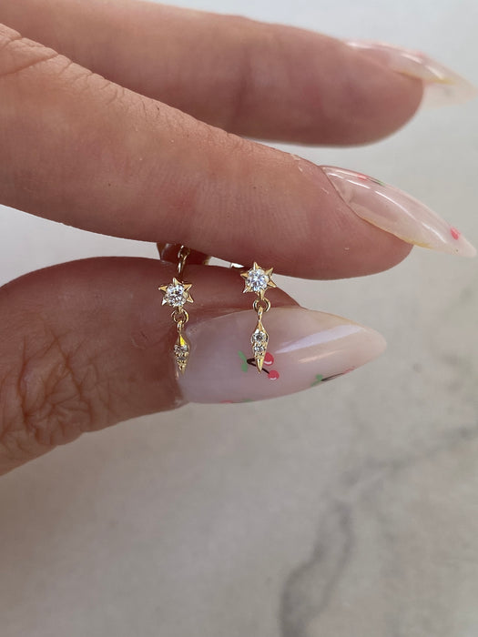 14K Lab Diamond Star & Marquise Dangle Stud Earrings