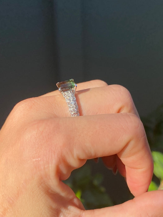 Platinum watermelon tourmaline and diamond ring size 7