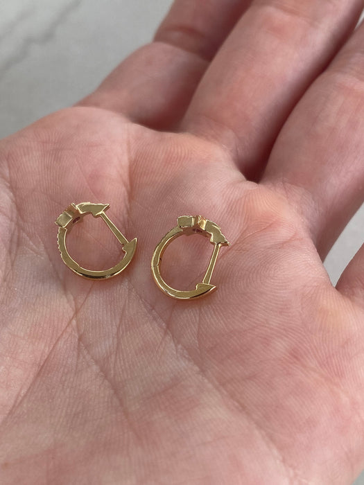 14K Gold Diamond & Ruby Star Huggie Earrings