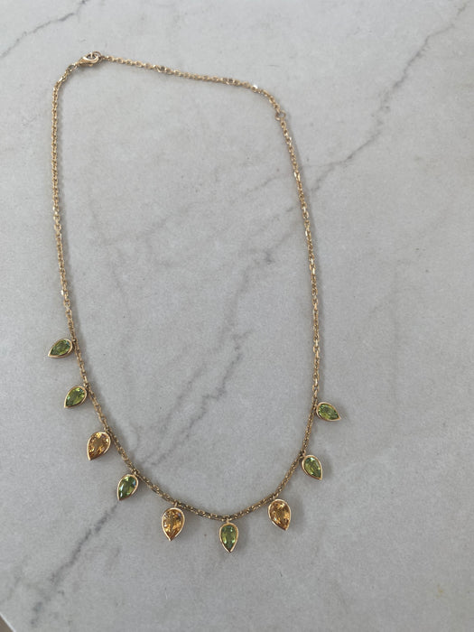 14K Solid Gold Peridot & Citrine Station Chain Necklace