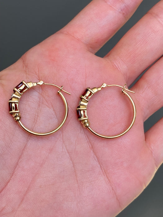 14k garnet diamond hoop earrings