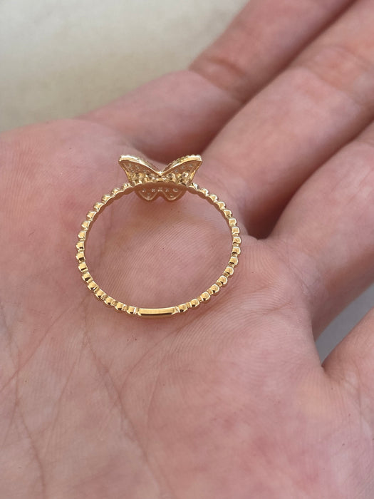 14K Gold Diamond Butterfly Bead Ring