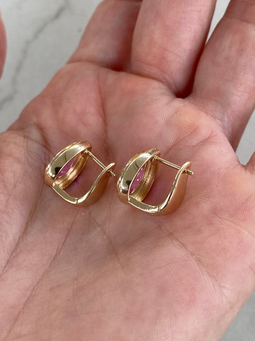 14K 3.3 TCW Pink Sapphire Lab-Grown Huggie Earrings