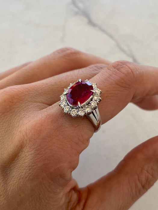 Vintage Platinum 900 Rubellite Tourmaline & Diamond Halo Ring