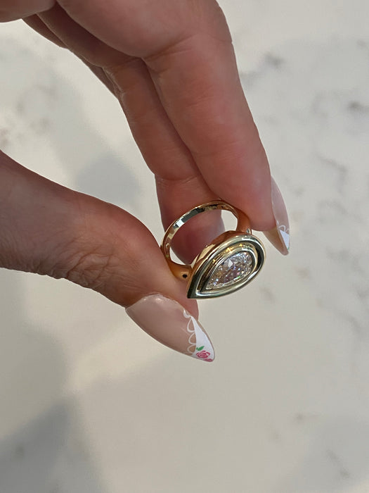14K Gold 1.50 CT Bezel-Set Pear Lab Diamond Ring