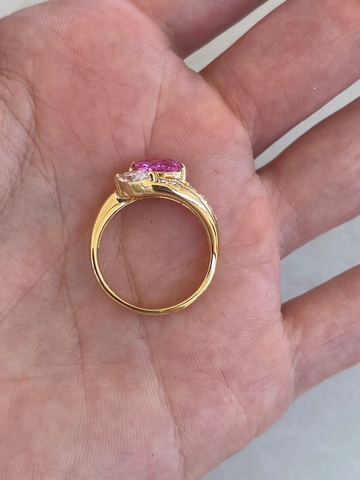 Vintage 18K Pink Sapphire & Diamond Ring