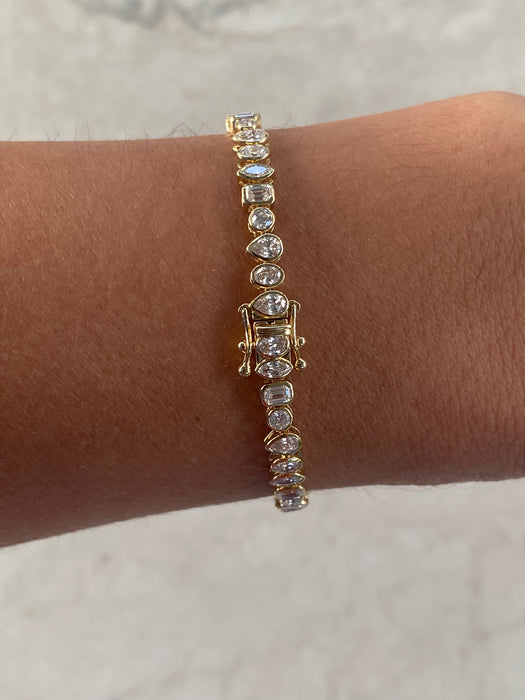 14K Gold 4 TCW Multi-Shape Lab Diamond Bezel Bracelet