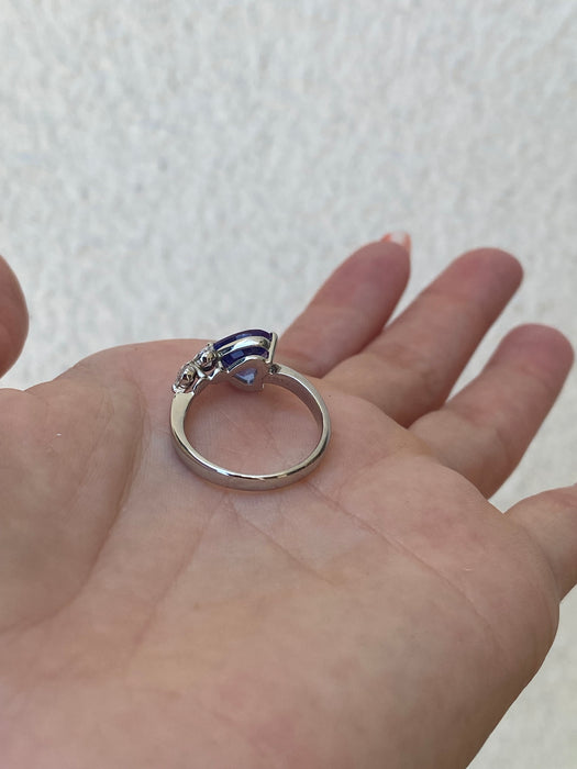 Platinum blue sapphire diamond heart ring size 6.5