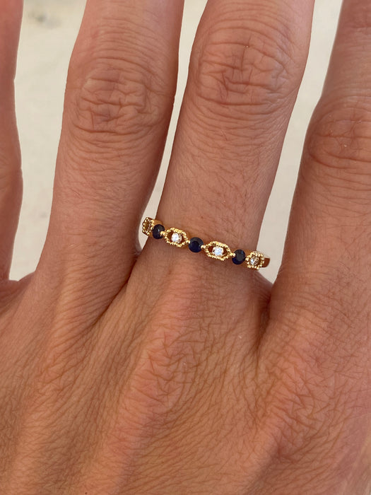 14K Blue Sapphire & Diamond Stacker Ring