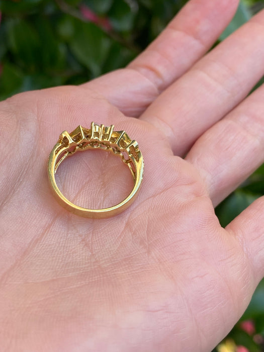 Vintage 18k Gold Invisible Set Princess Cut Diamond & Round Diamond Ring Size 6.25