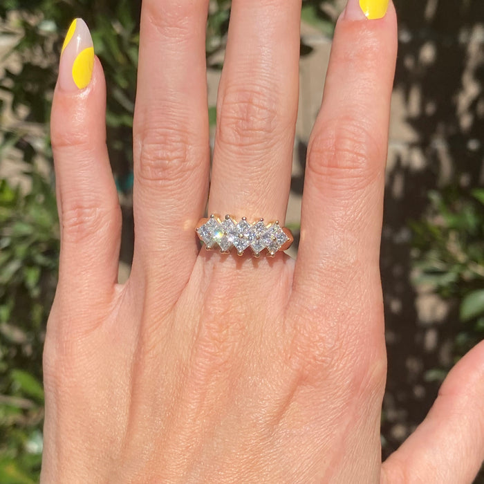 Vintage 14K Gold Princess Cut Diamond Cluster Ring – 1.50 TCW – Size 6.25