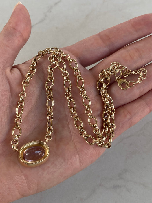 14K East-to-West 3.3 Carat Morganite Double-Bezel Trombone Necklace