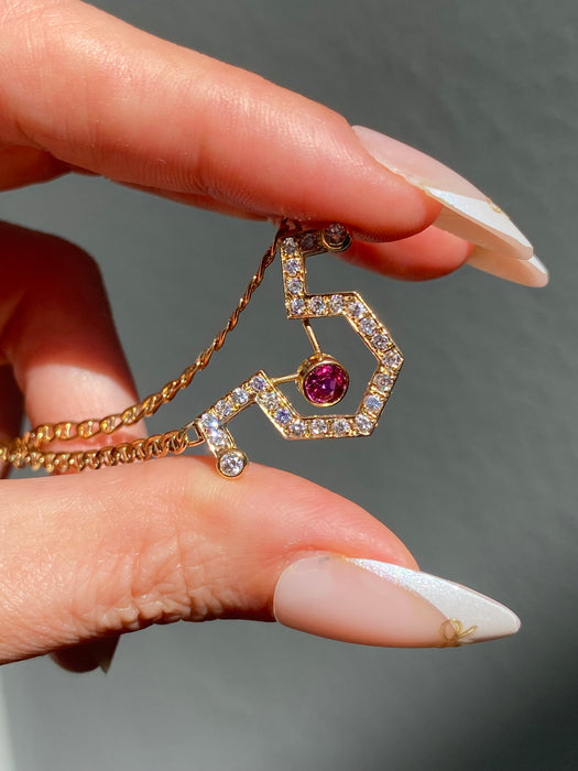 Vintage 18k Gold Diamond Ruby Mariner Necklace 15”