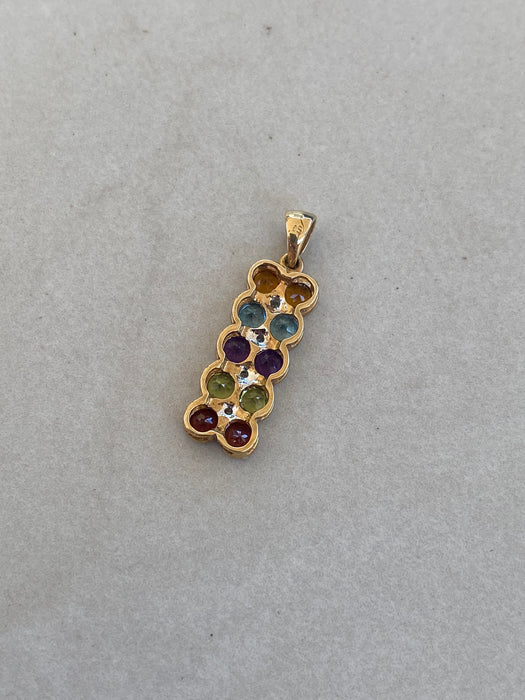 Vintage 14K Gold Rainbow Gemstone Slider Pendant with Diamond Accents