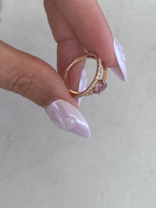 Vintage 18K Rose Gold Pink Sapphire Diamond Ring