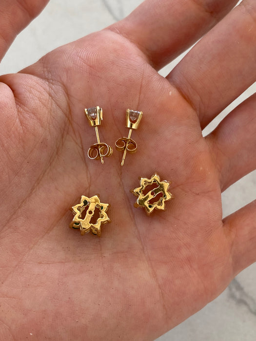 Vintage 14K Diamond Stud Earrings with Removable Emerald & Diamond Jackets