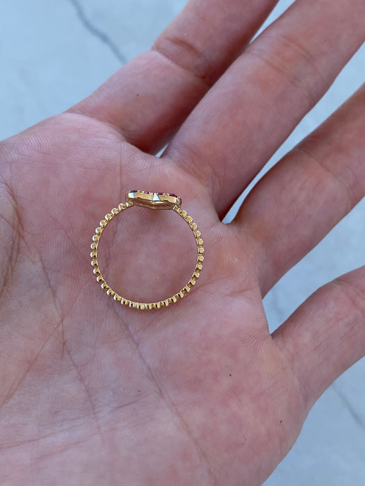 14K Natural Ruby Heart Bead Ring