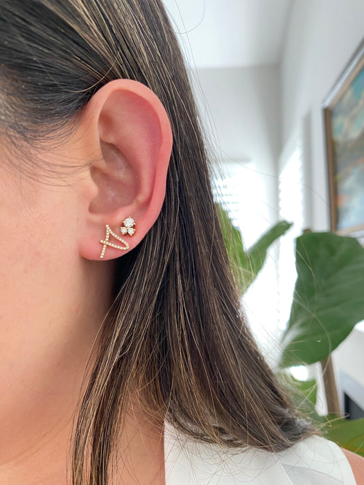 14k single earring diamond letter initial stud