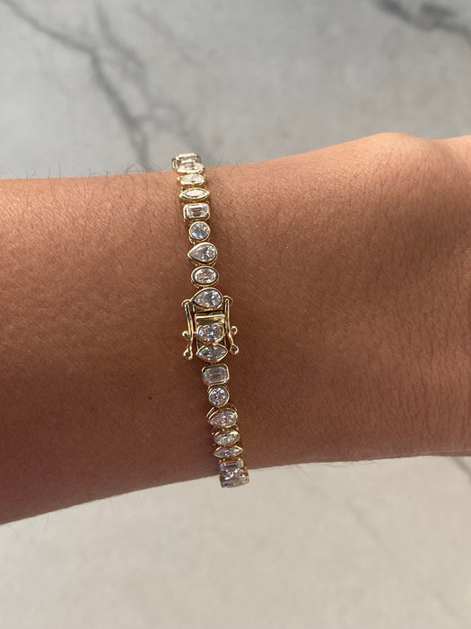 14K Gold 4 TCW Multi-Shape Lab Diamond Bezel Bracelet