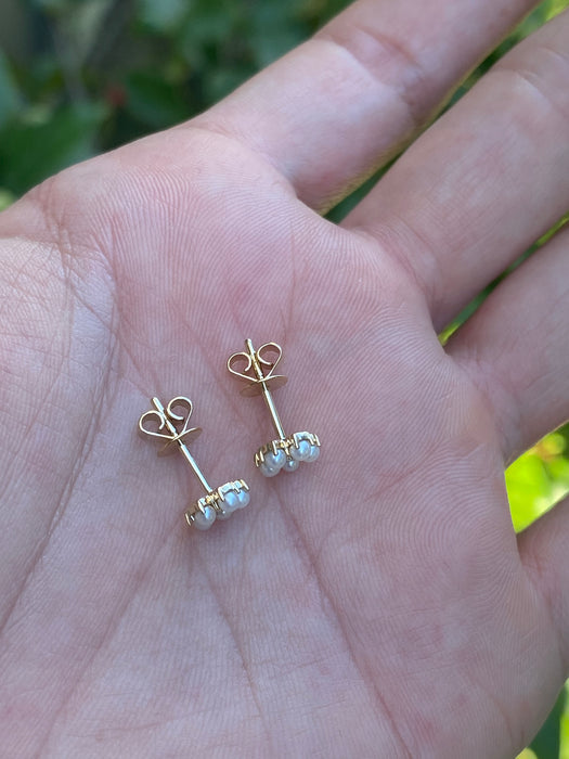 14k diamond flower pearl stud earrings