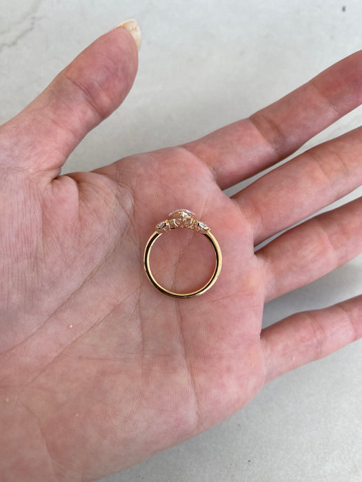 14K Gold Pear-Cut Lab Diamond Ring with Heart Side Stones