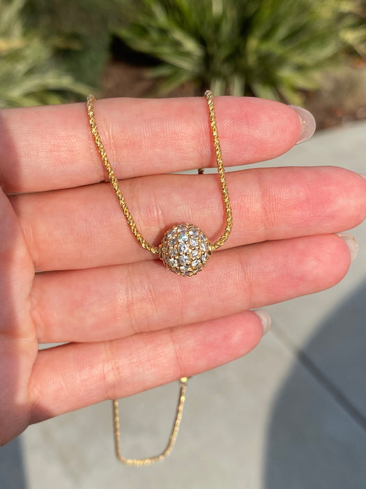 18k diamond ball charm on a chain necklace 16”