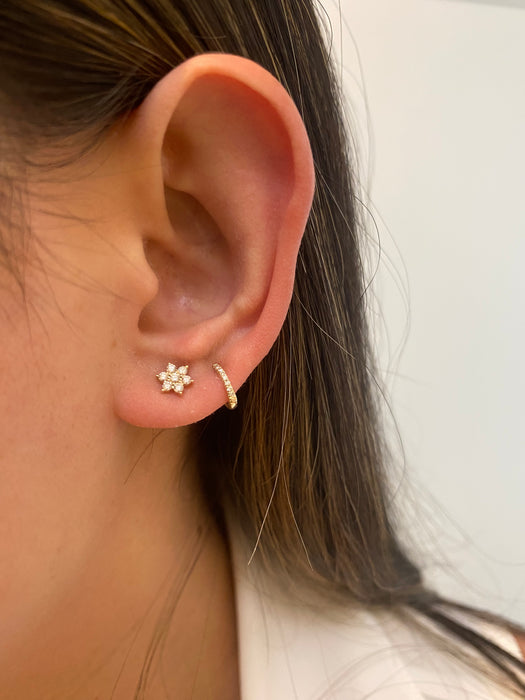 14k diamond star flower stud earrings