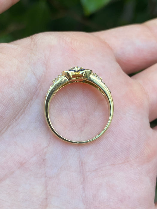 18k blue sapphire diamond flower ring size 6.25