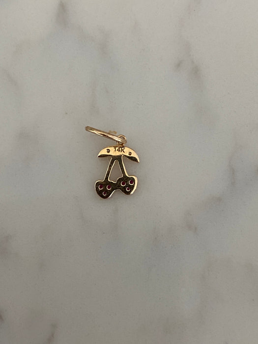 14K Gold Ruby & Diamond Cherry Charm
