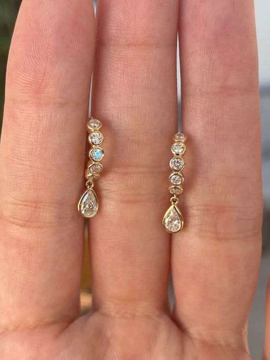14K Gold Lab Diamond Bezel Huggie Earrings with Pear Drop