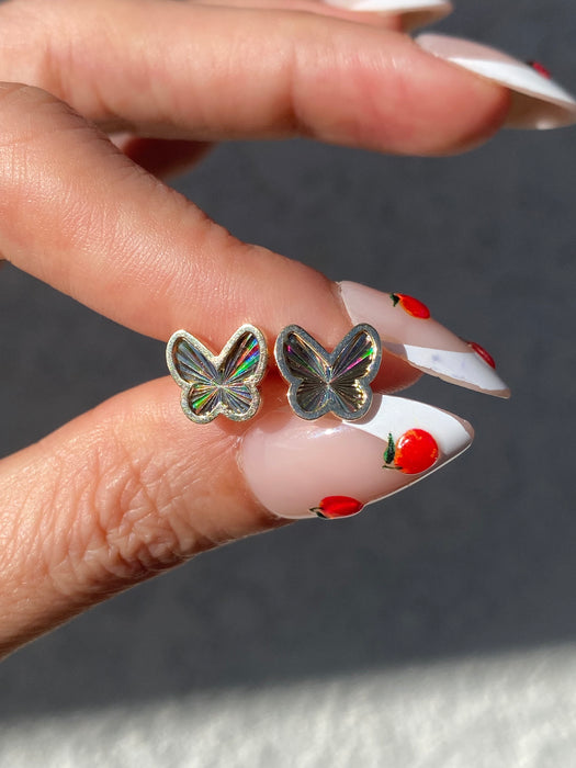 10K Gold Fluted Rainbow Butterfly Stud Earrings