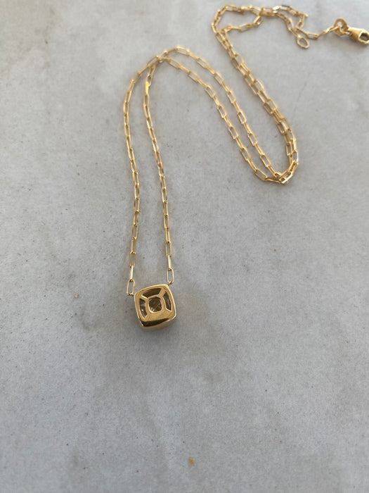 14K Gold 2.25 Lab Cushion Bezel-Set Diamond Paperclip Necklace 18”